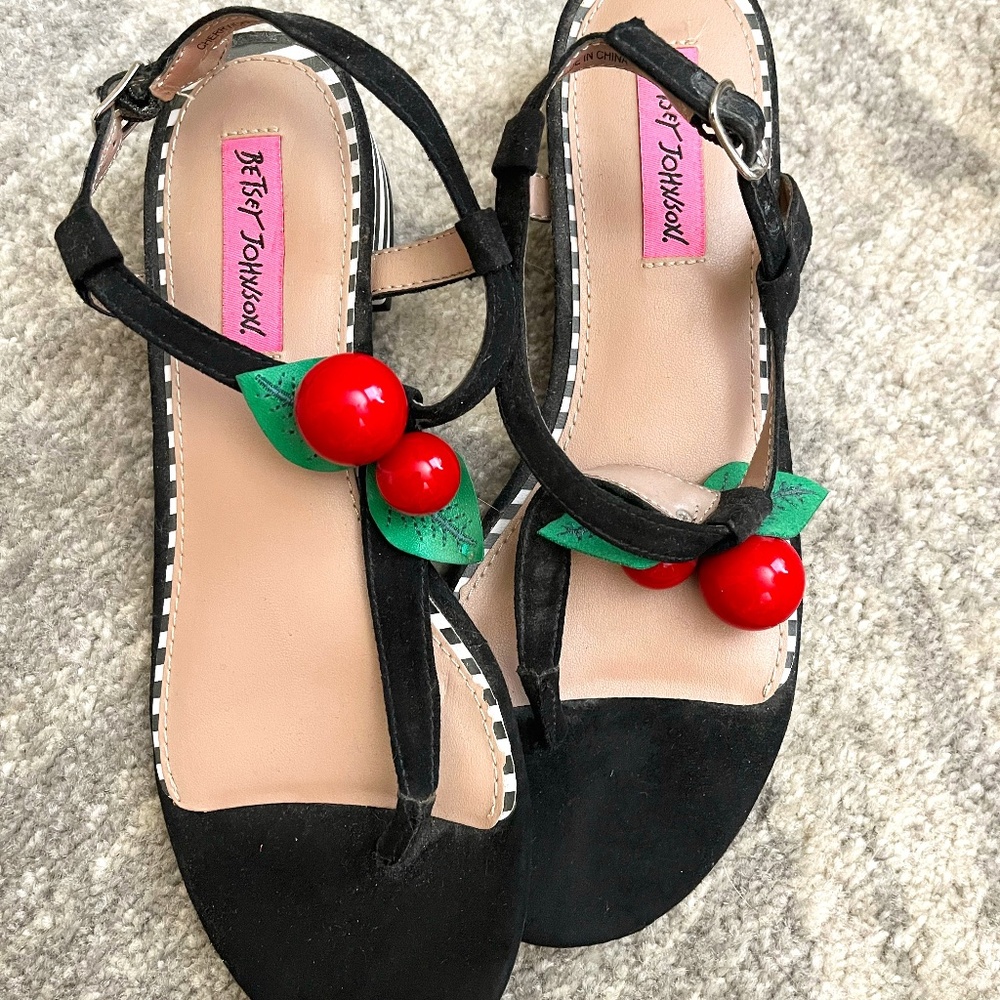 Betsey Johnson Black Sandals with Cherry Detail